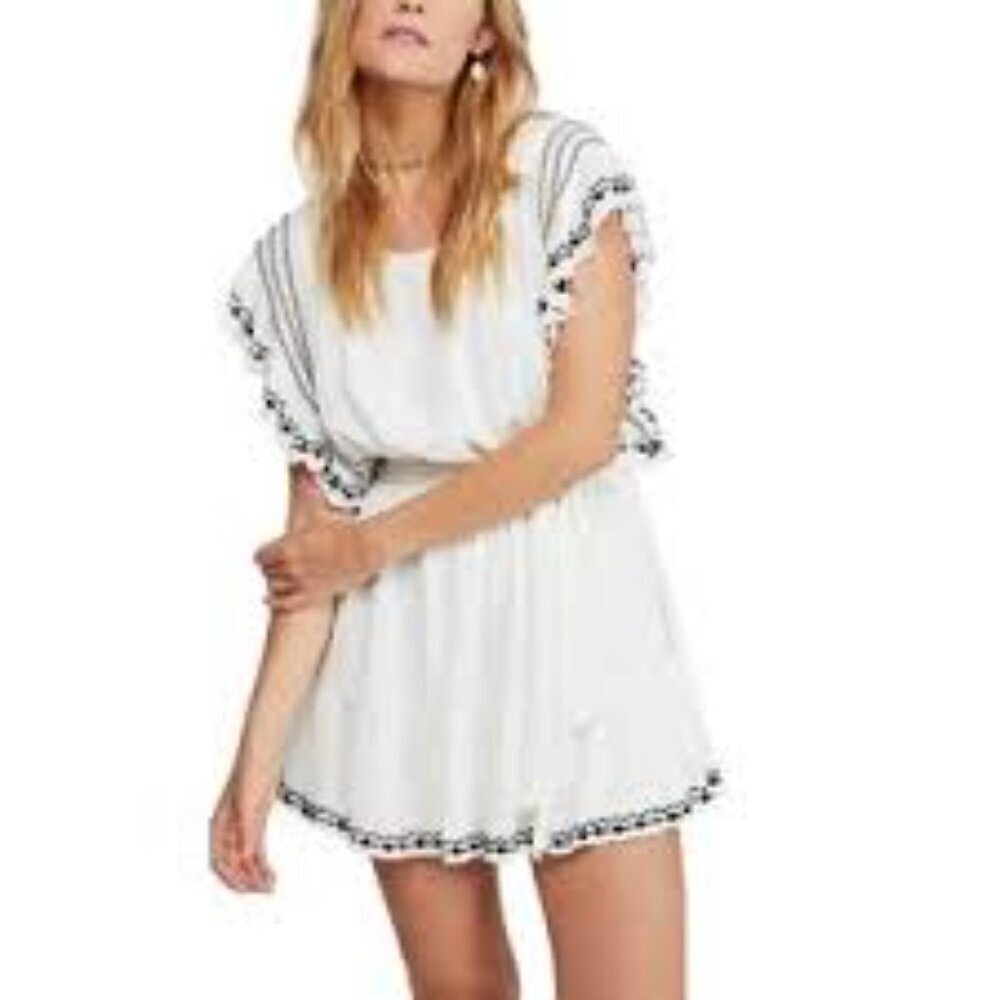 Free People Elegant White with black embroidery Ruffle Summer Dress Size M